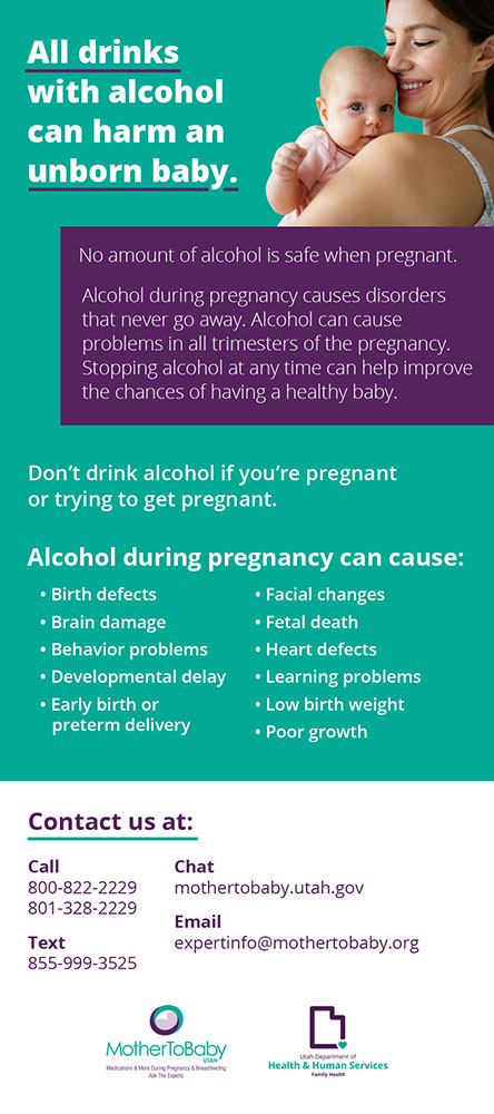 All drinks with alcohol can harm an unborn baby information card image
